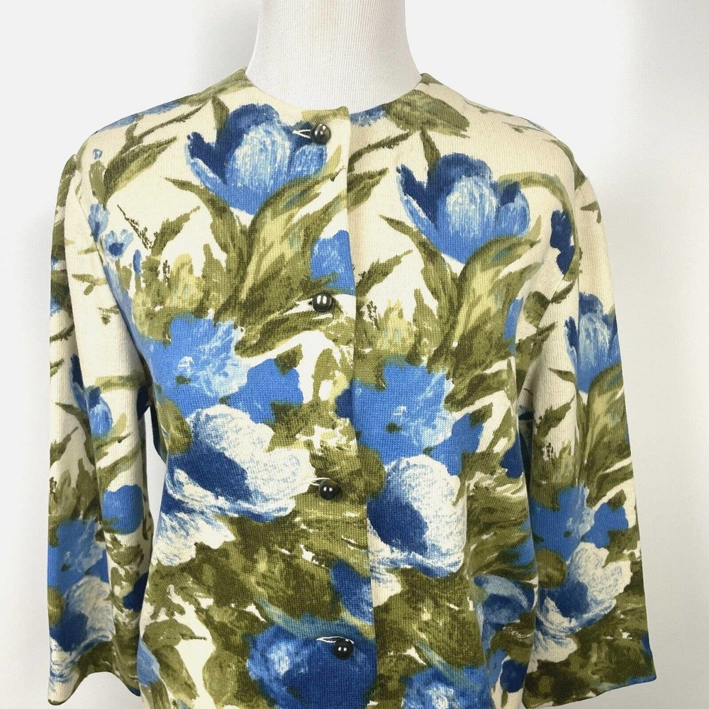 100 Wool KIO West Germany Button Up Sweater Size Large Floral Vintage by Hooper